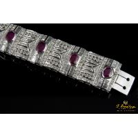 Pulsera ancha oro blanco diamantes y rubíes