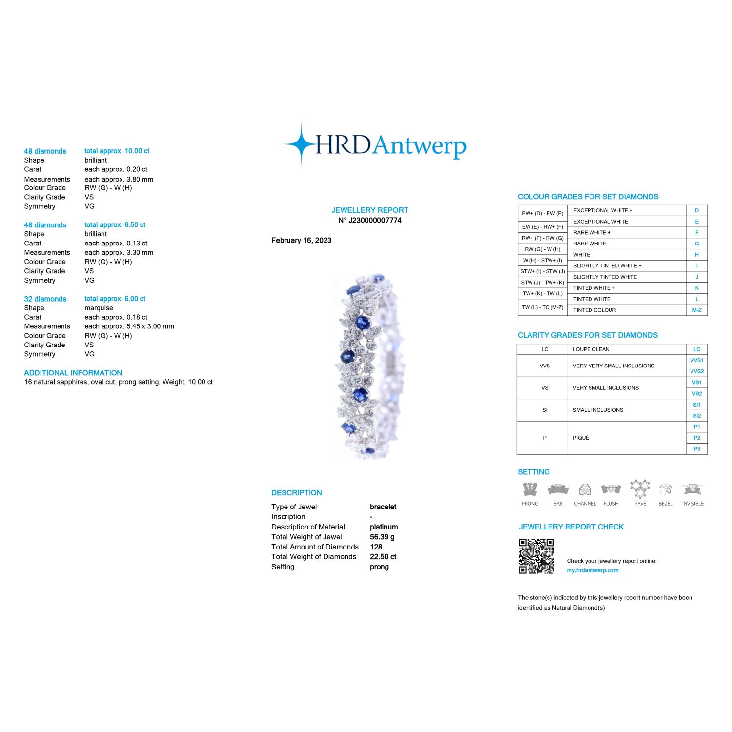 Pulsera de brillantes y zafiros francesa años 60-70 contrastada y numerada