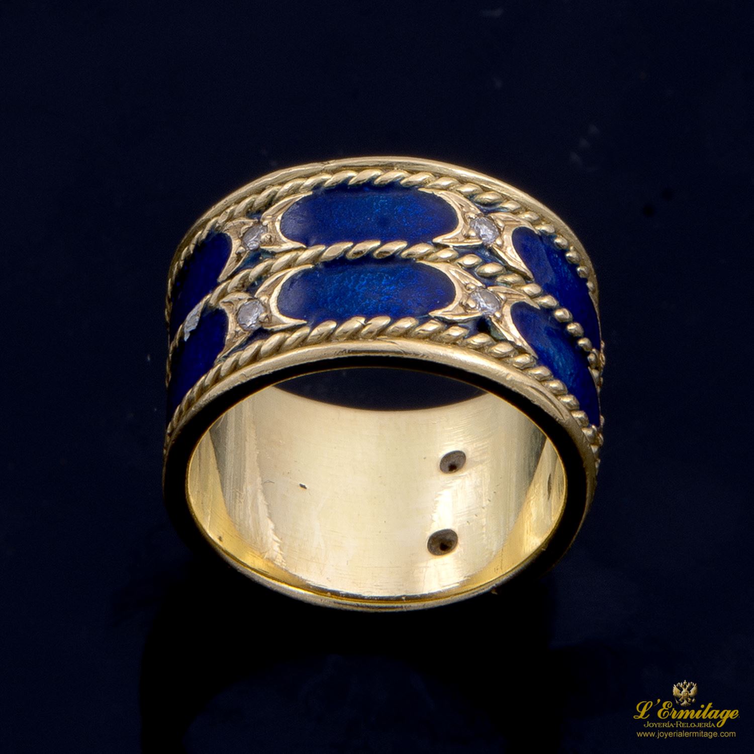 Sortija oro amarillo y esmalte brazo ancho