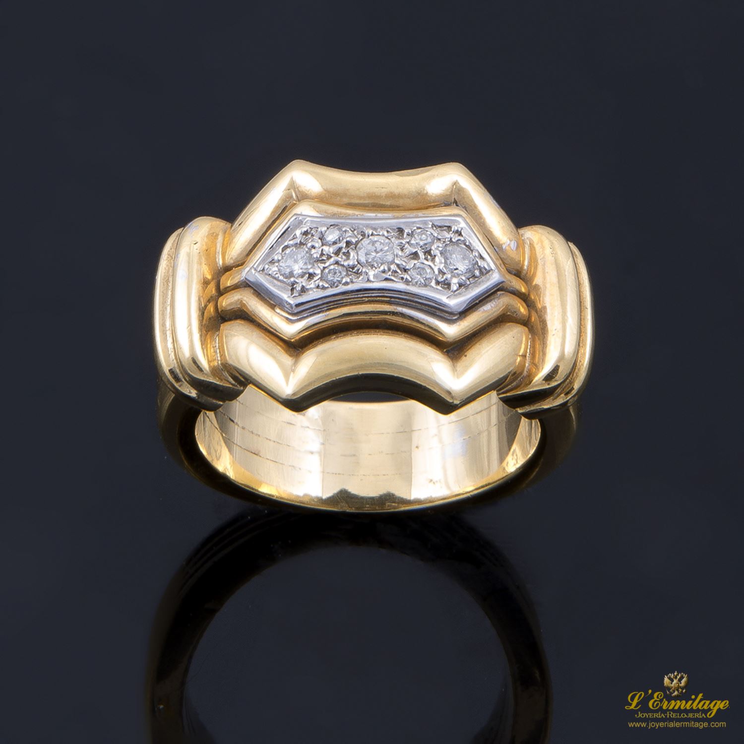 Sortija antigua oro amarillo y diamantes talla antigua