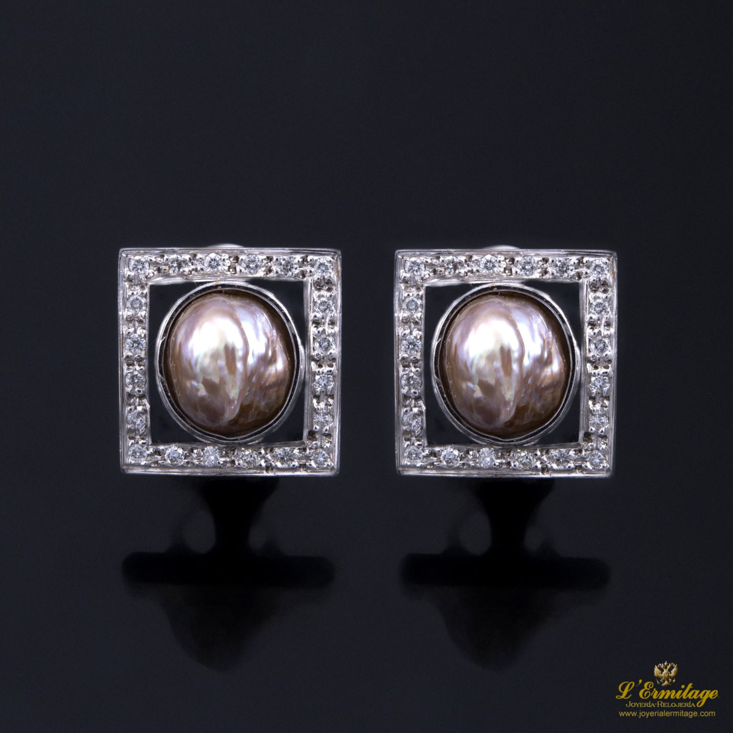 Pendientes oro blanco perlas negras y diamantes