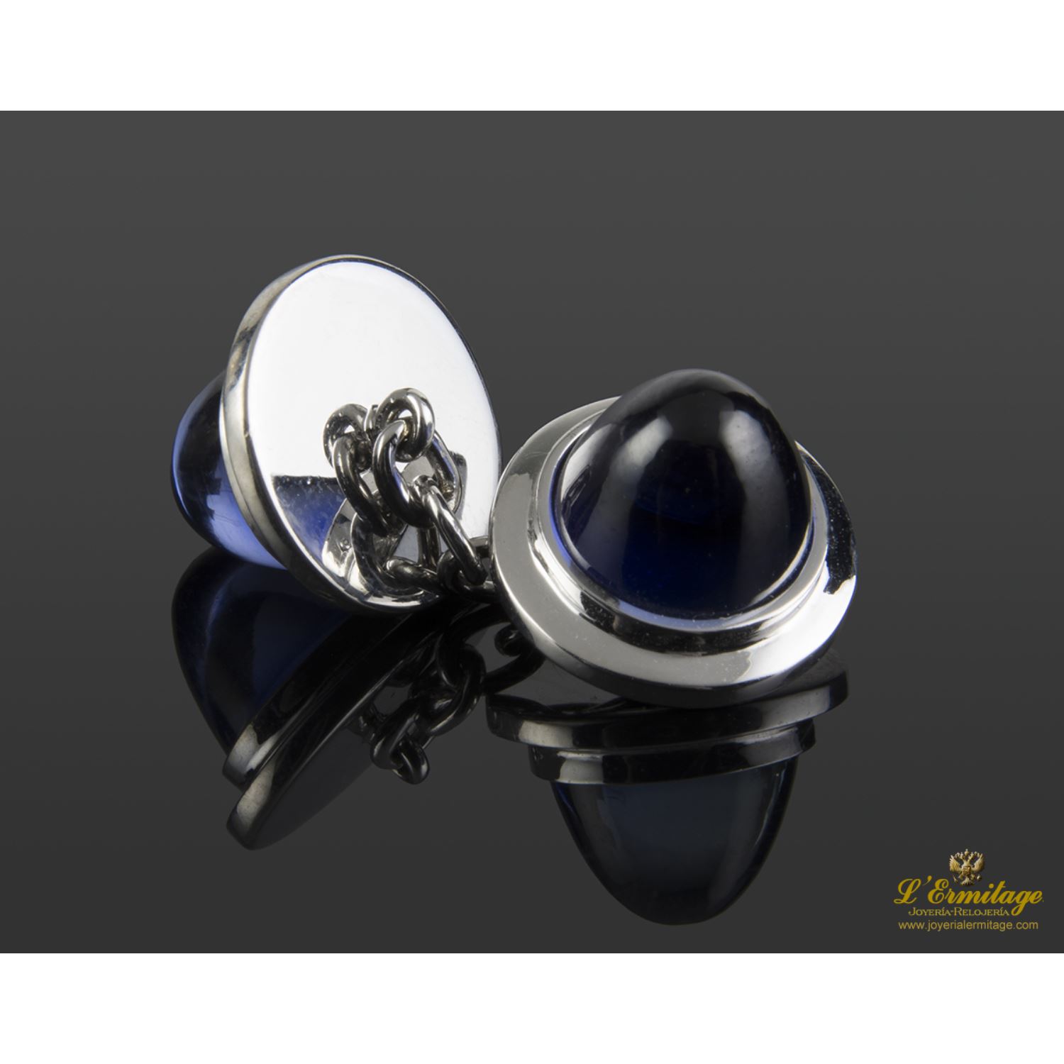 Gemelos oro blanco y zafiros cabuchón