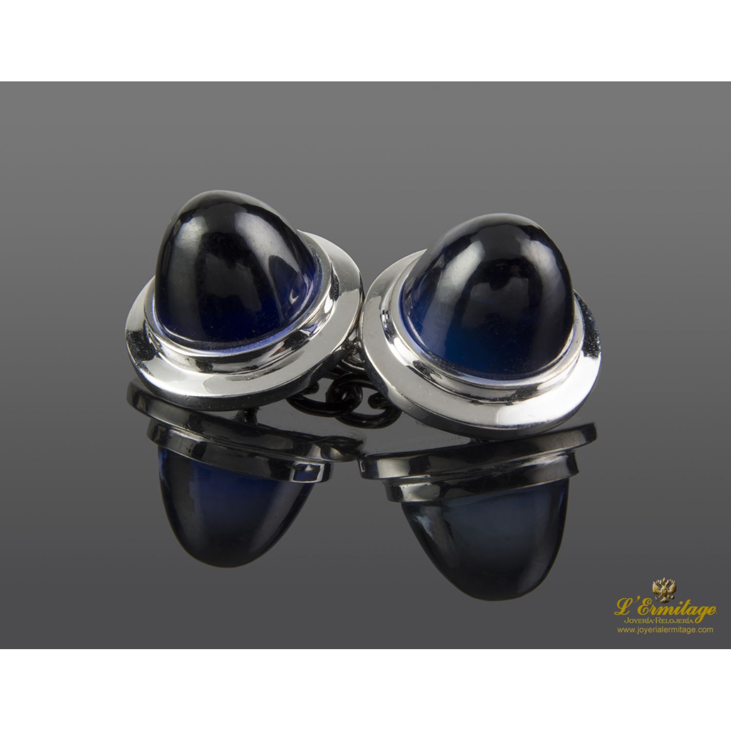 Gemelos oro blanco y zafiros cabuchón