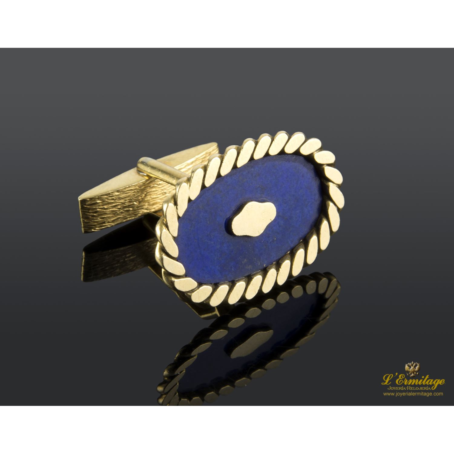 Gemelos oro amarillo en esmalte azul 