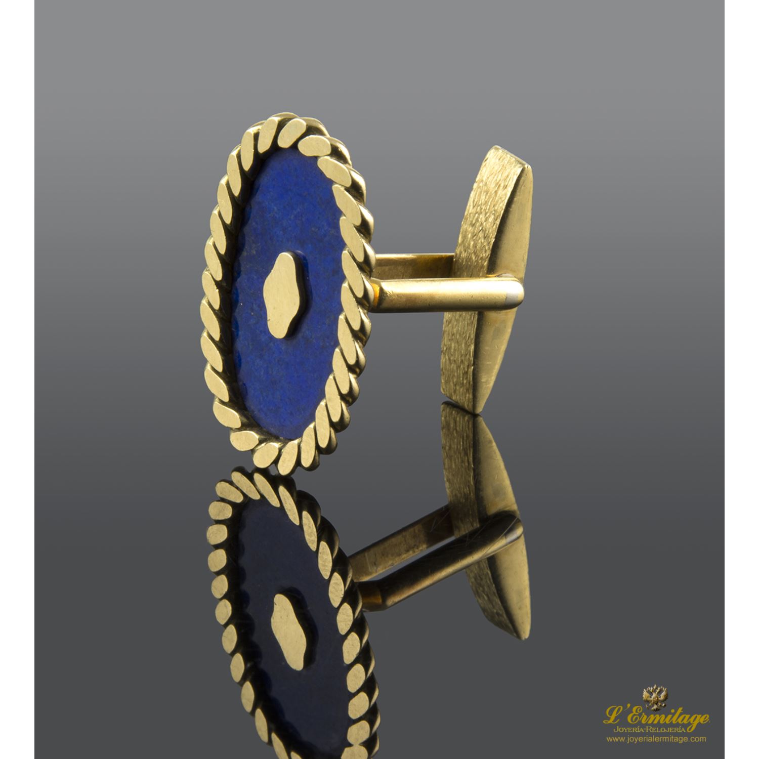 Gemelos oro amarillo en esmalte azul 