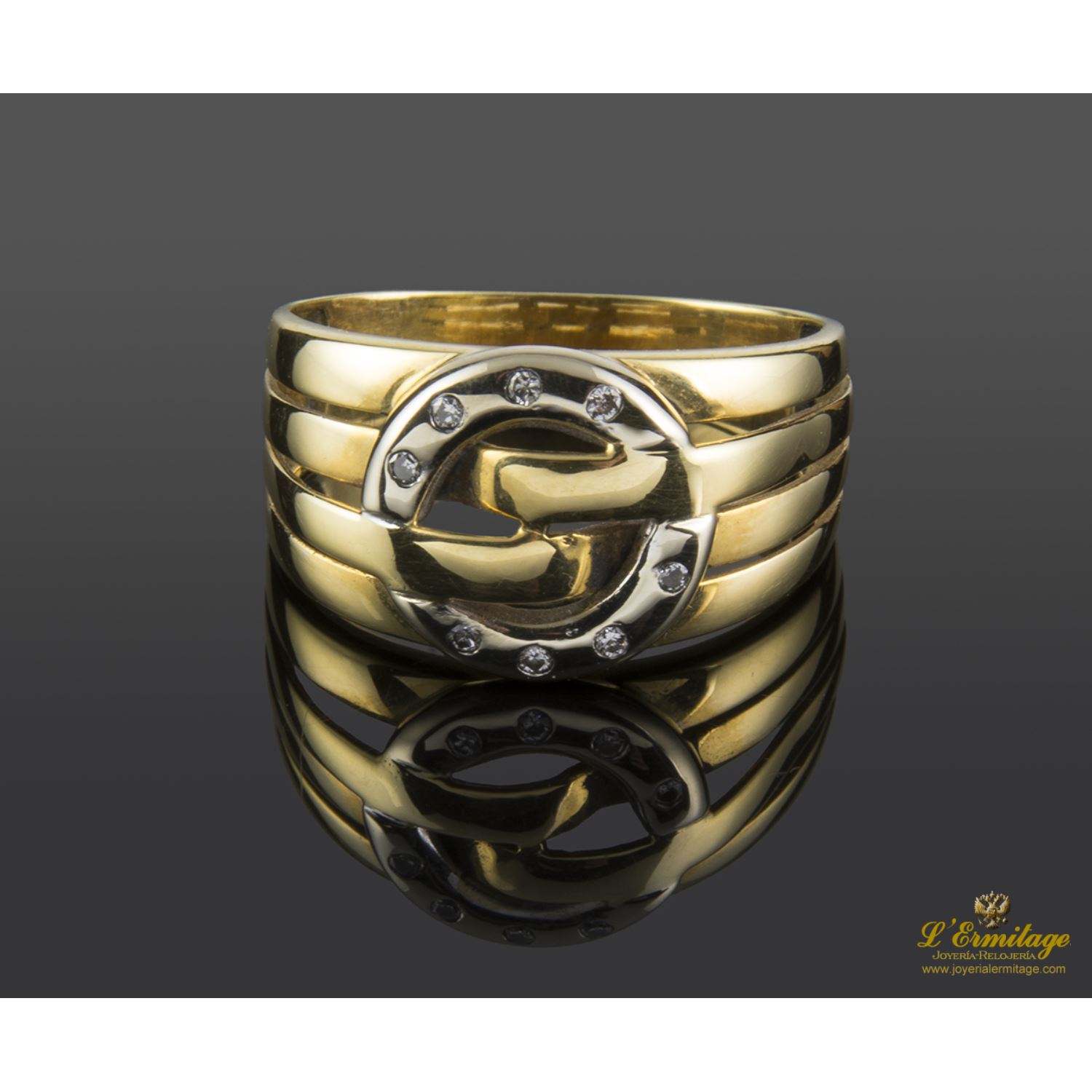 Sortija en oro amarillo y oro blanco con brillantes