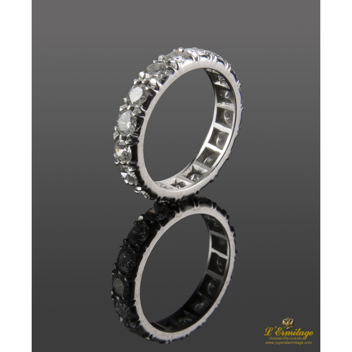 Sortija alianza catalana oro blanco y diamantes. Talla nº 7.