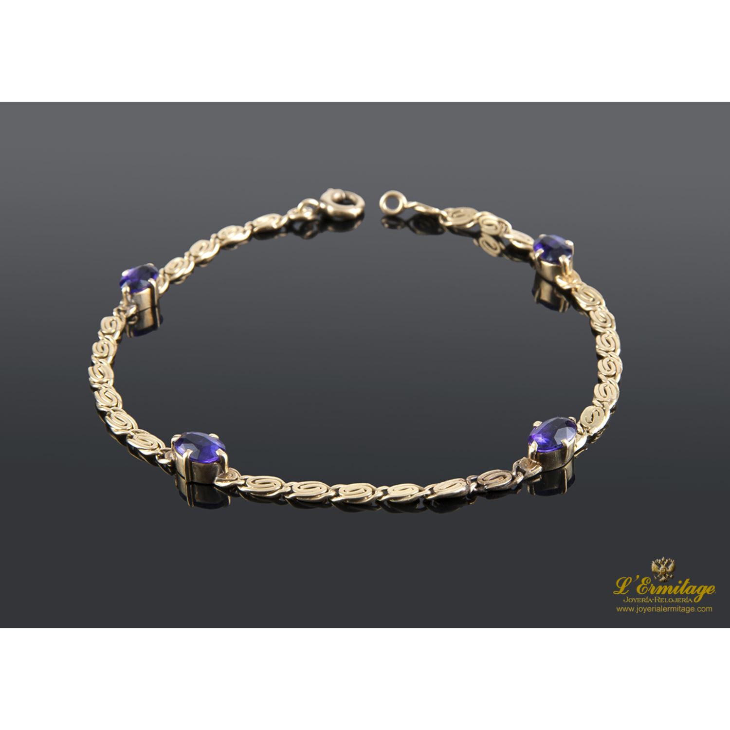 Pulsera oro amarillo y amatistas