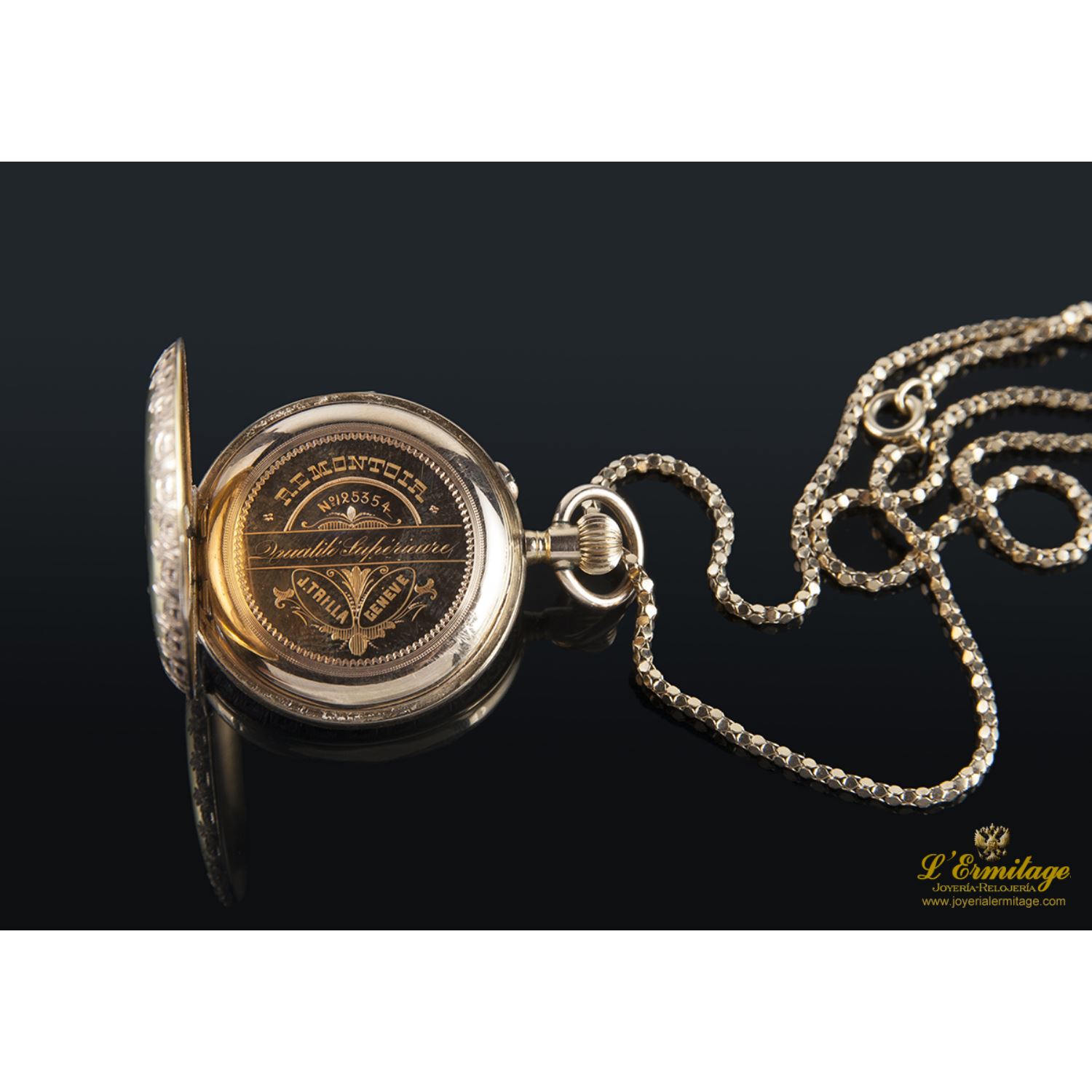 Reloj de bolsillo oro amarillo y diamantes clasico