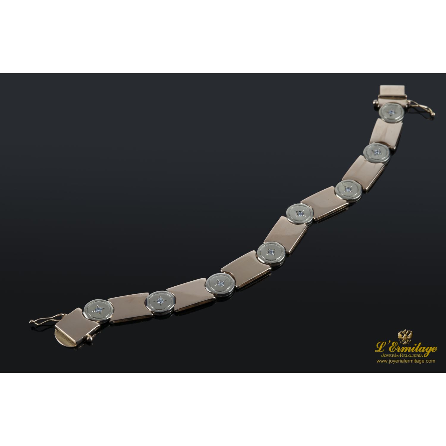 Pulsera oro rosa y blanco eslabón plano