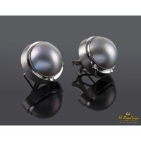 Pendientes oro blanco mate media perla 