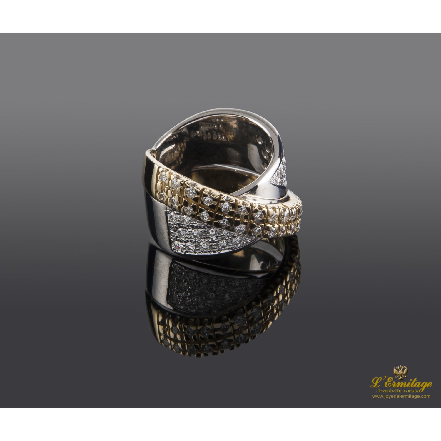 Sortija lazo oro amarillo blanco y diamantes. Talla nº 16