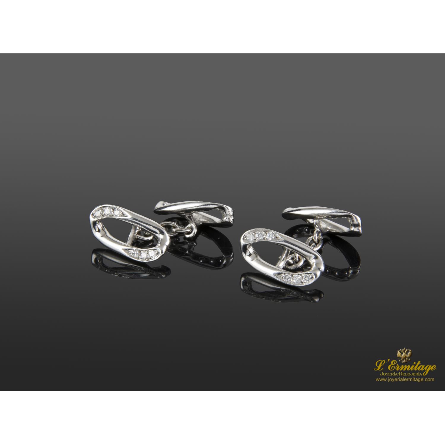 Gemelos oro blanco y diamantes. 