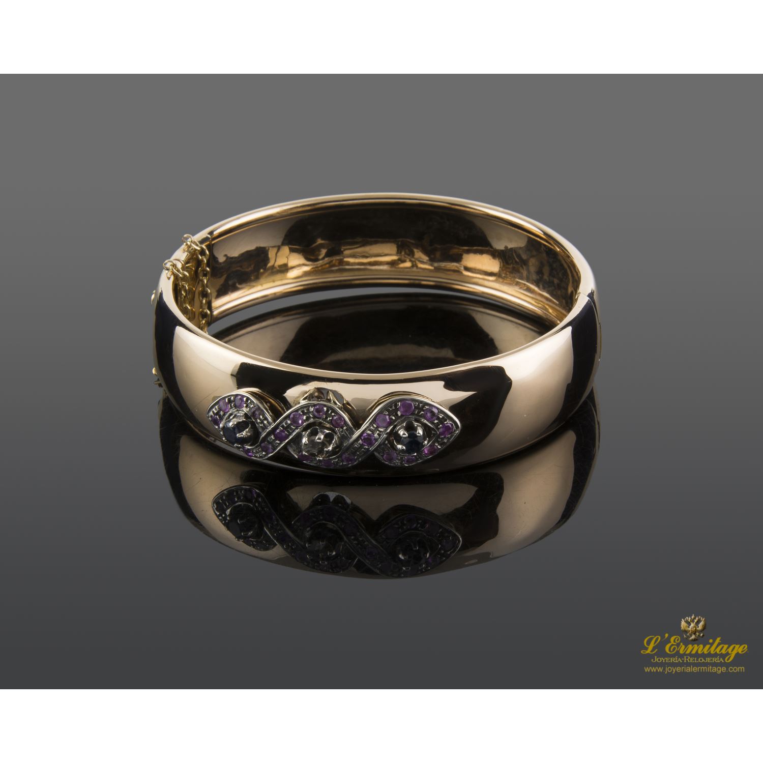 Pulsera oro rosa media caña zafiros rubíes y diamante