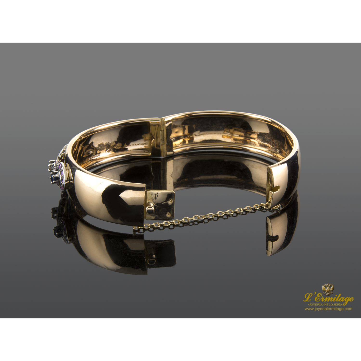 Pulsera oro rosa media caña zafiros rubíes y diamante