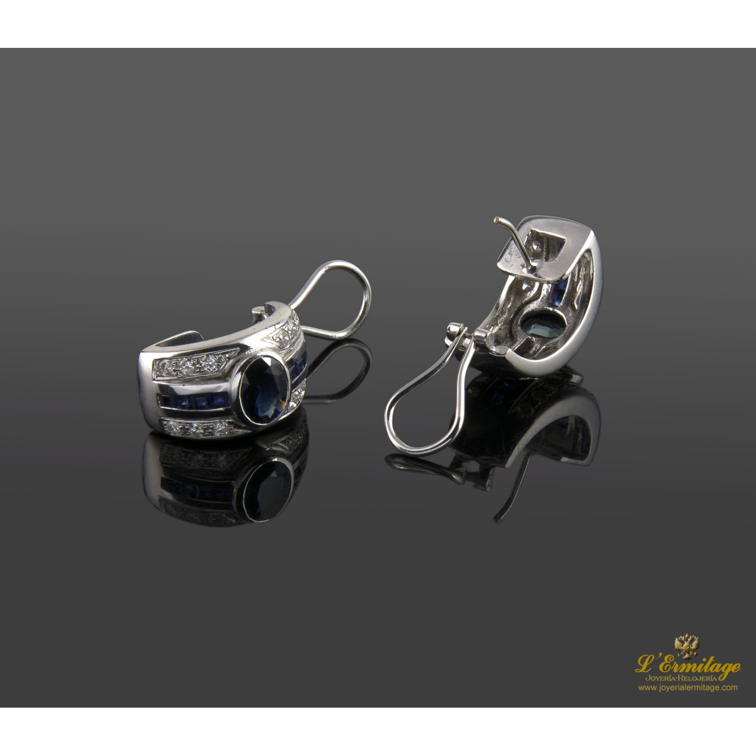 Pendientes oro blanco zafiros y diamantes