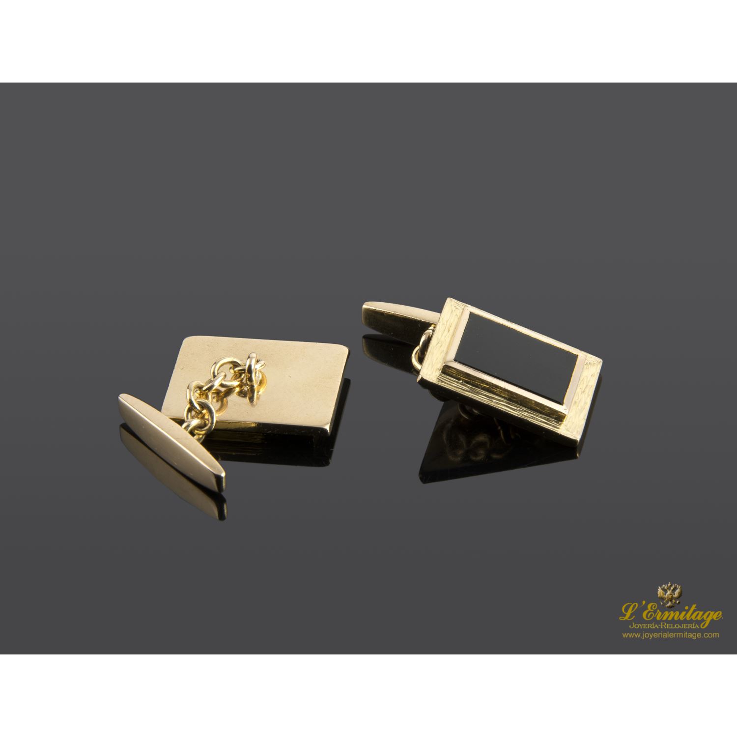 Gemelos en oro amarillo y onix
