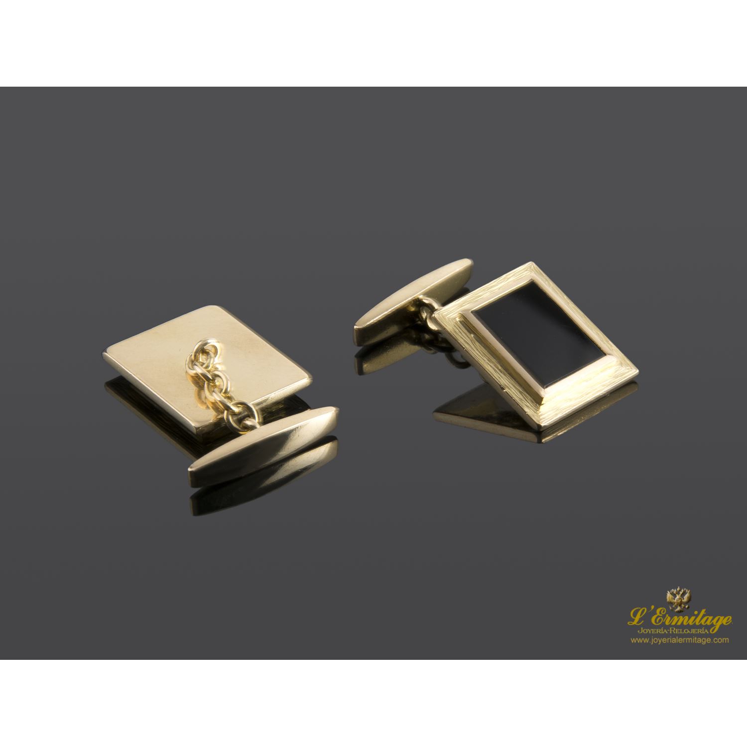 Gemelos en oro amarillo y onix