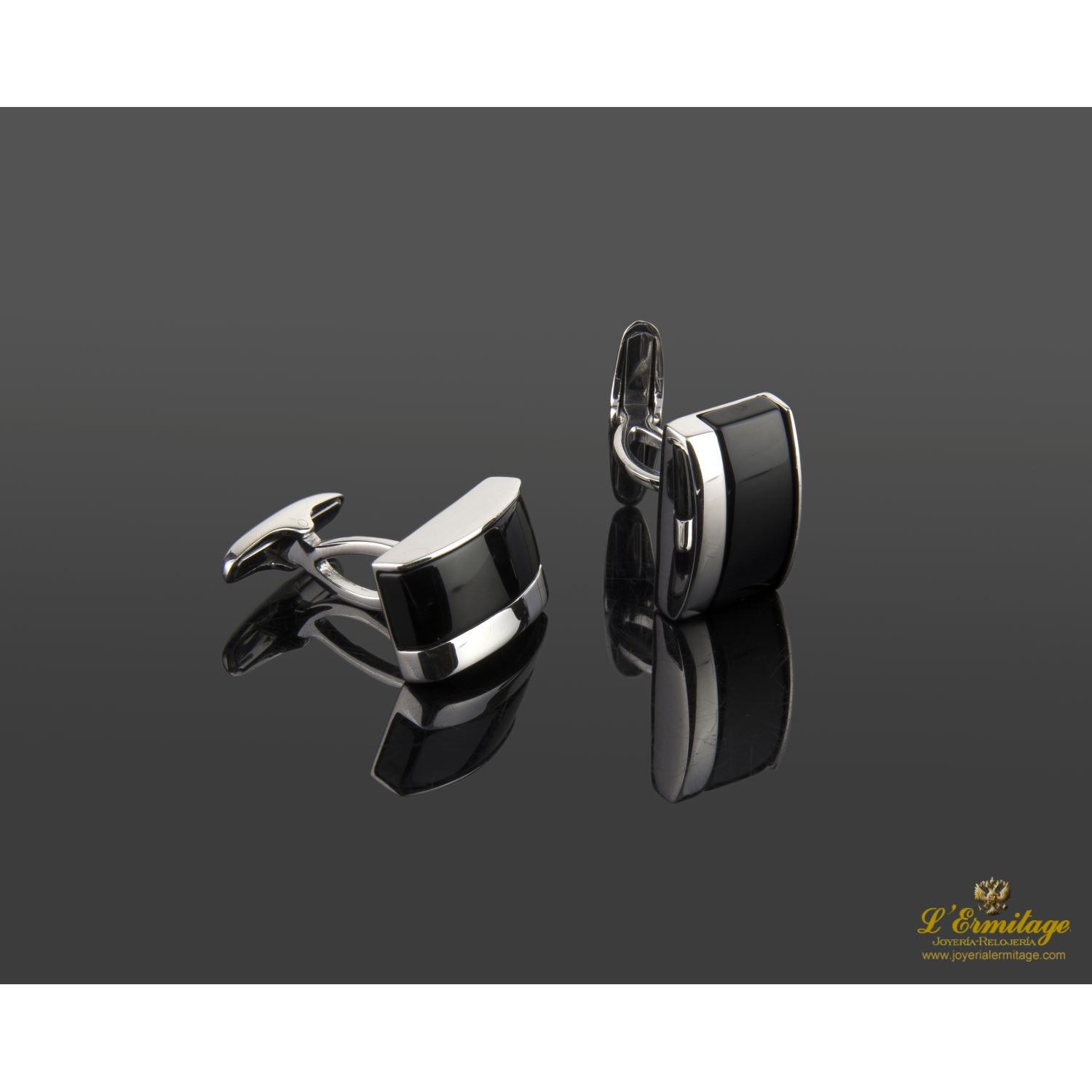 Gemelos oro blanco y onix