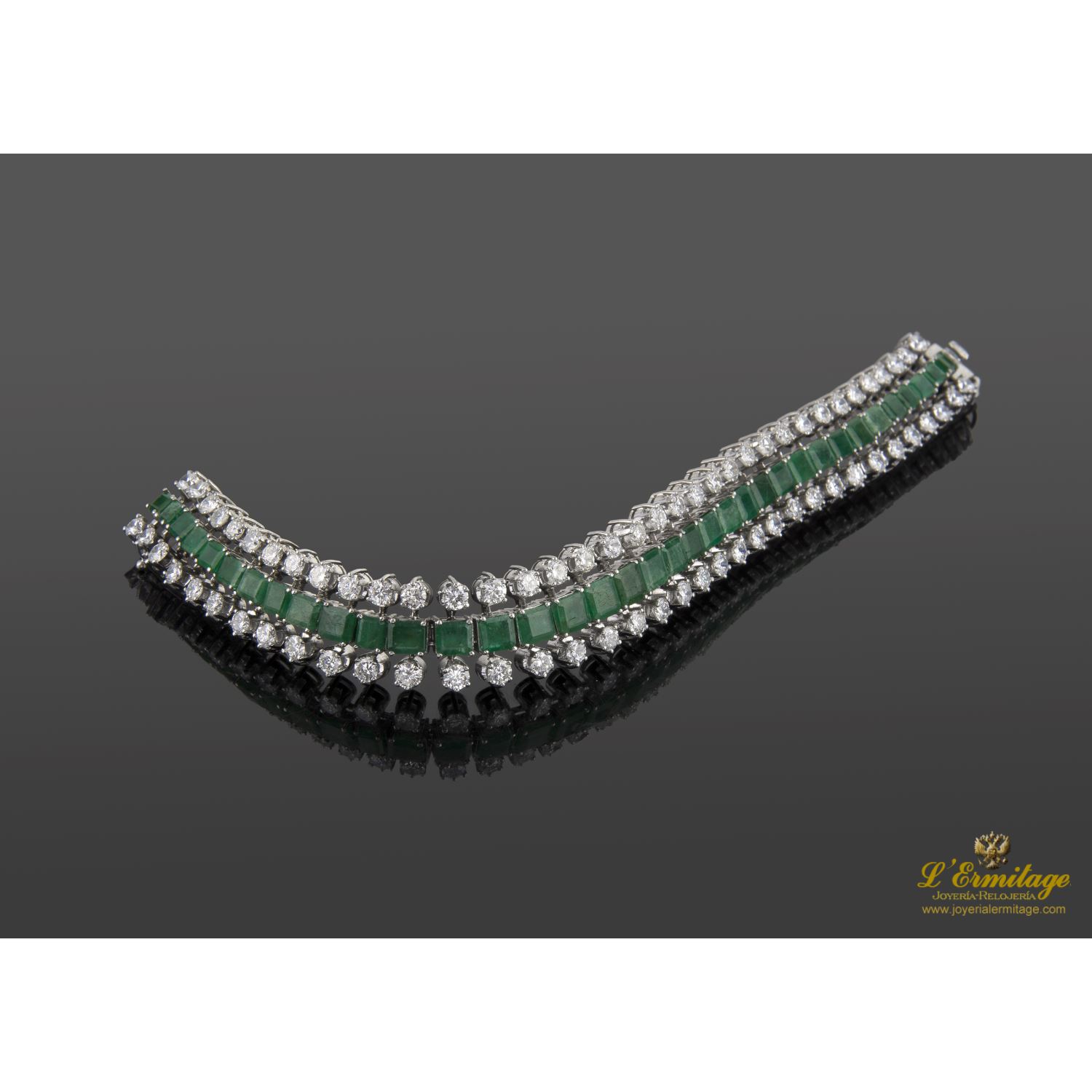 Pulsera oro blanco esmeraldas y diamantes