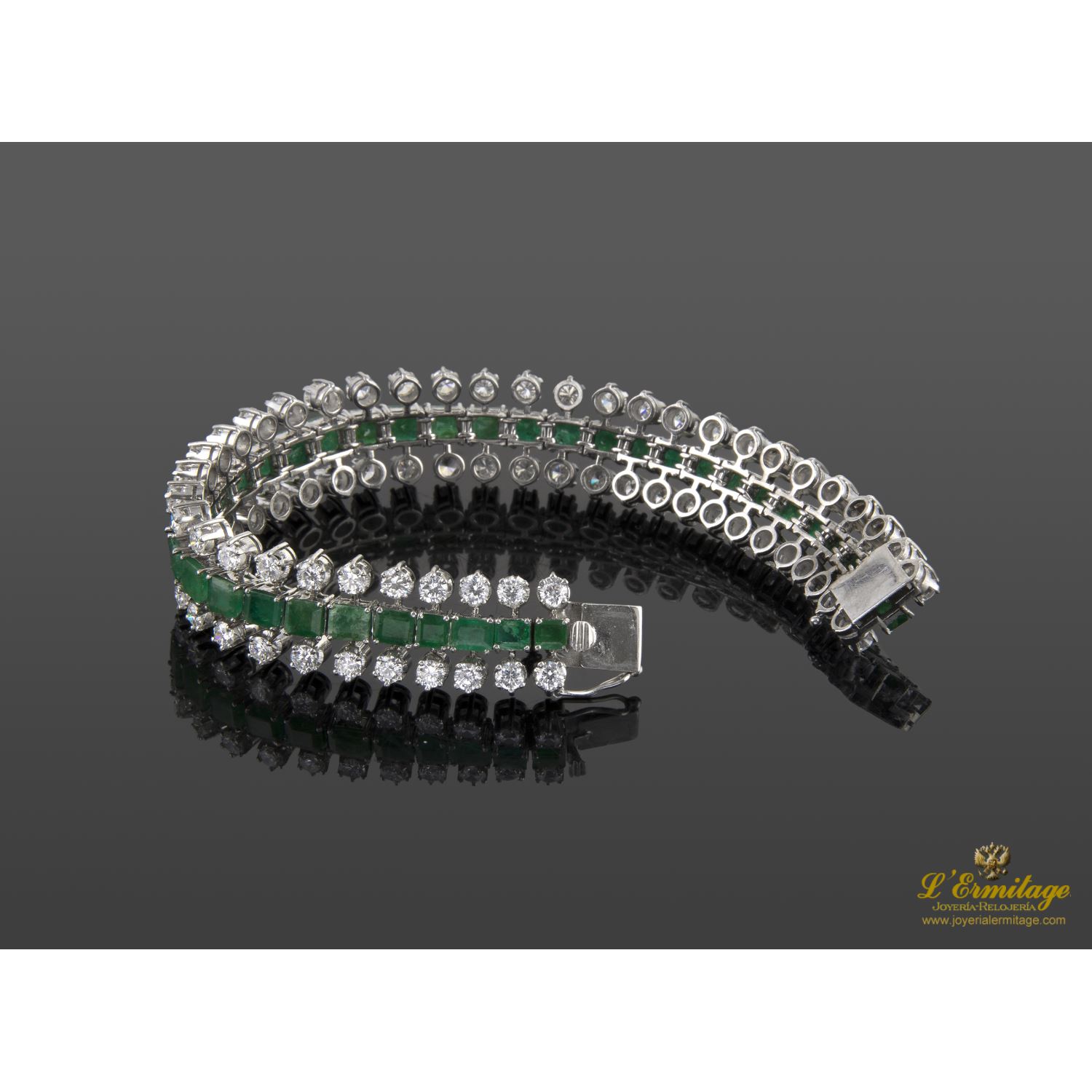 Pulsera oro blanco esmeraldas y diamantes