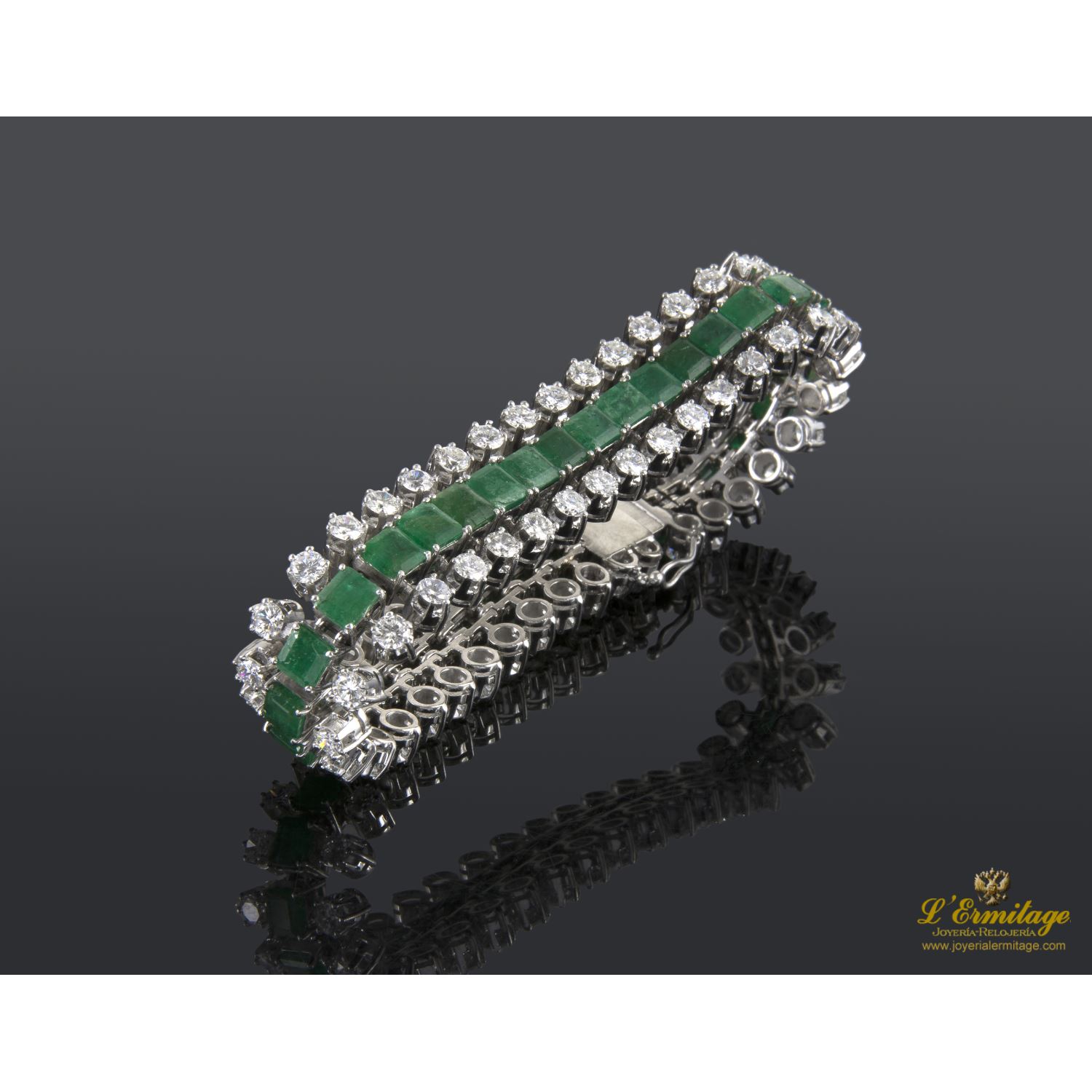 Pulsera oro blanco esmeraldas y diamantes