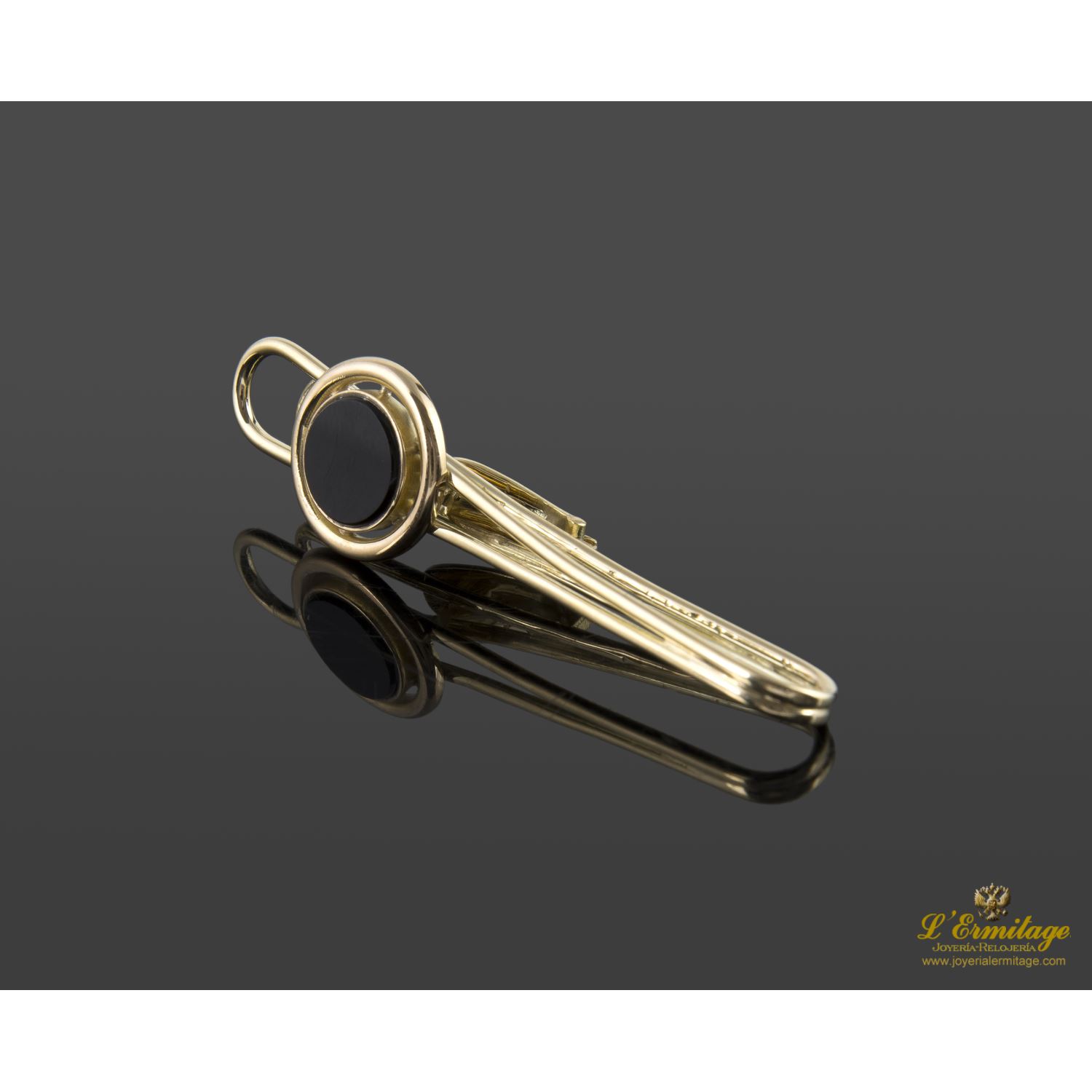 Pisacorbatas oro amarillo y ónix