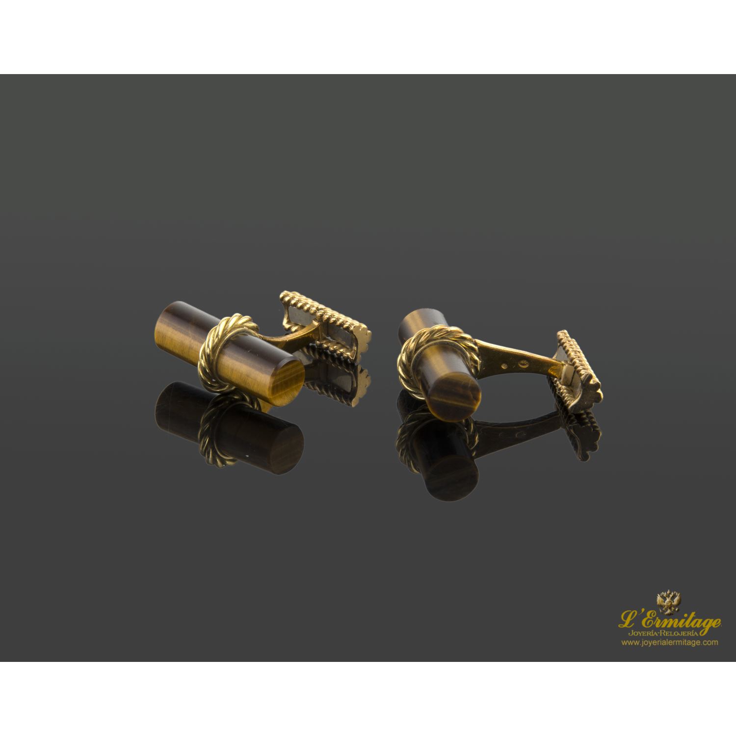 Gemelos oro amarillo ojo de tigre