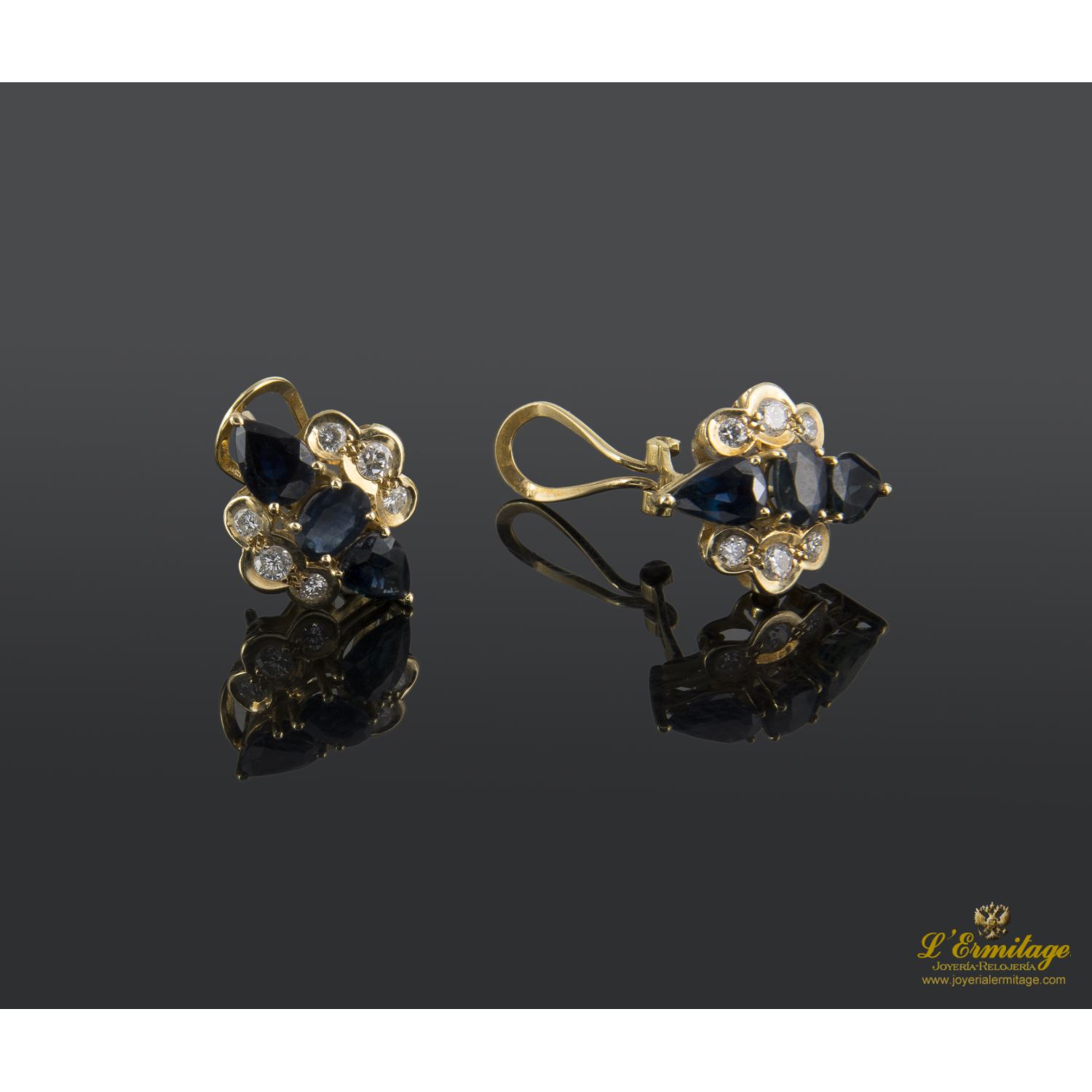 Pendientes oro amarillo zafiros y diamantes