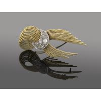 Broche-alfiler lazo con medialuna en oro amarillo y oro blanco con diamantes.