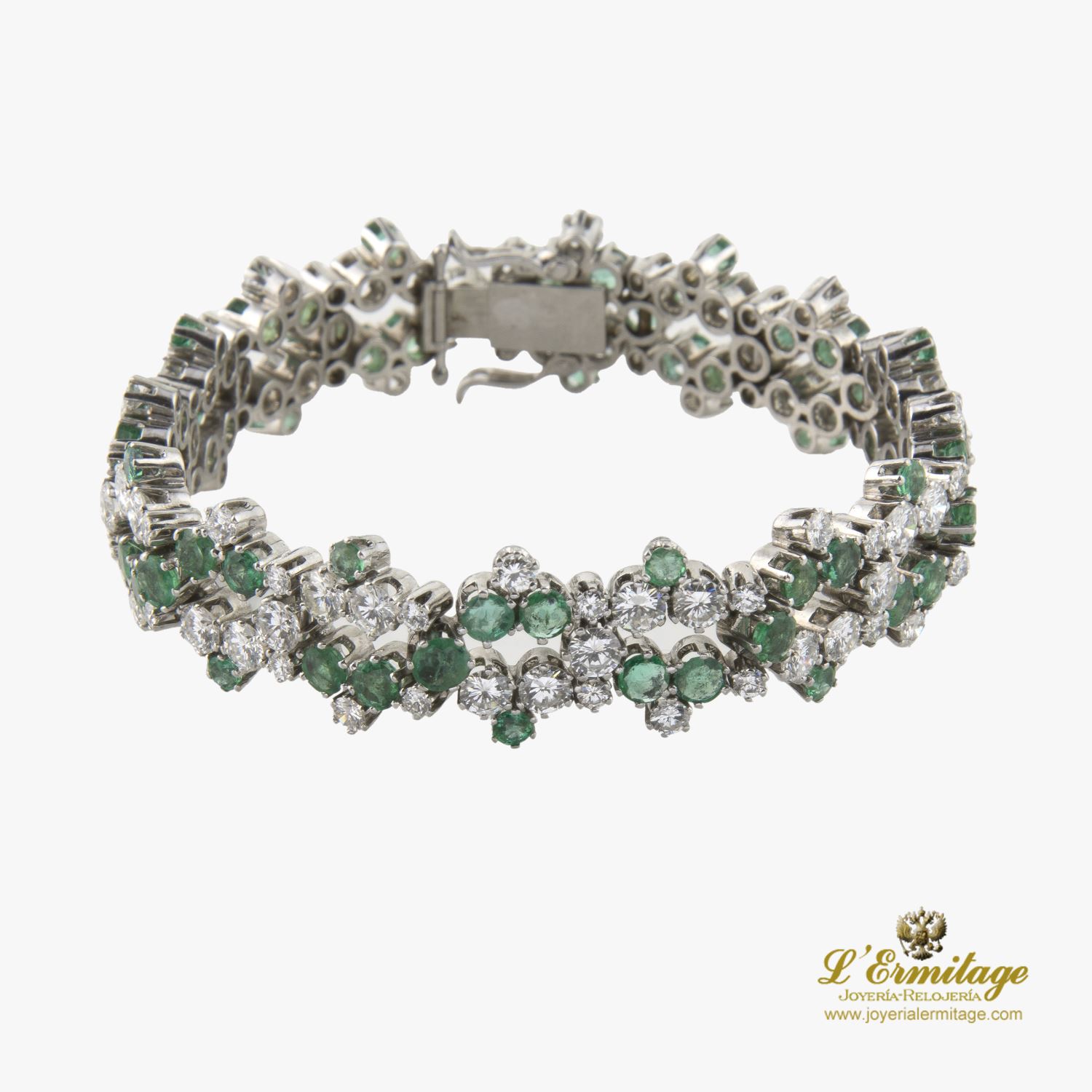 Pulsera platino esmeraldas y diamantes