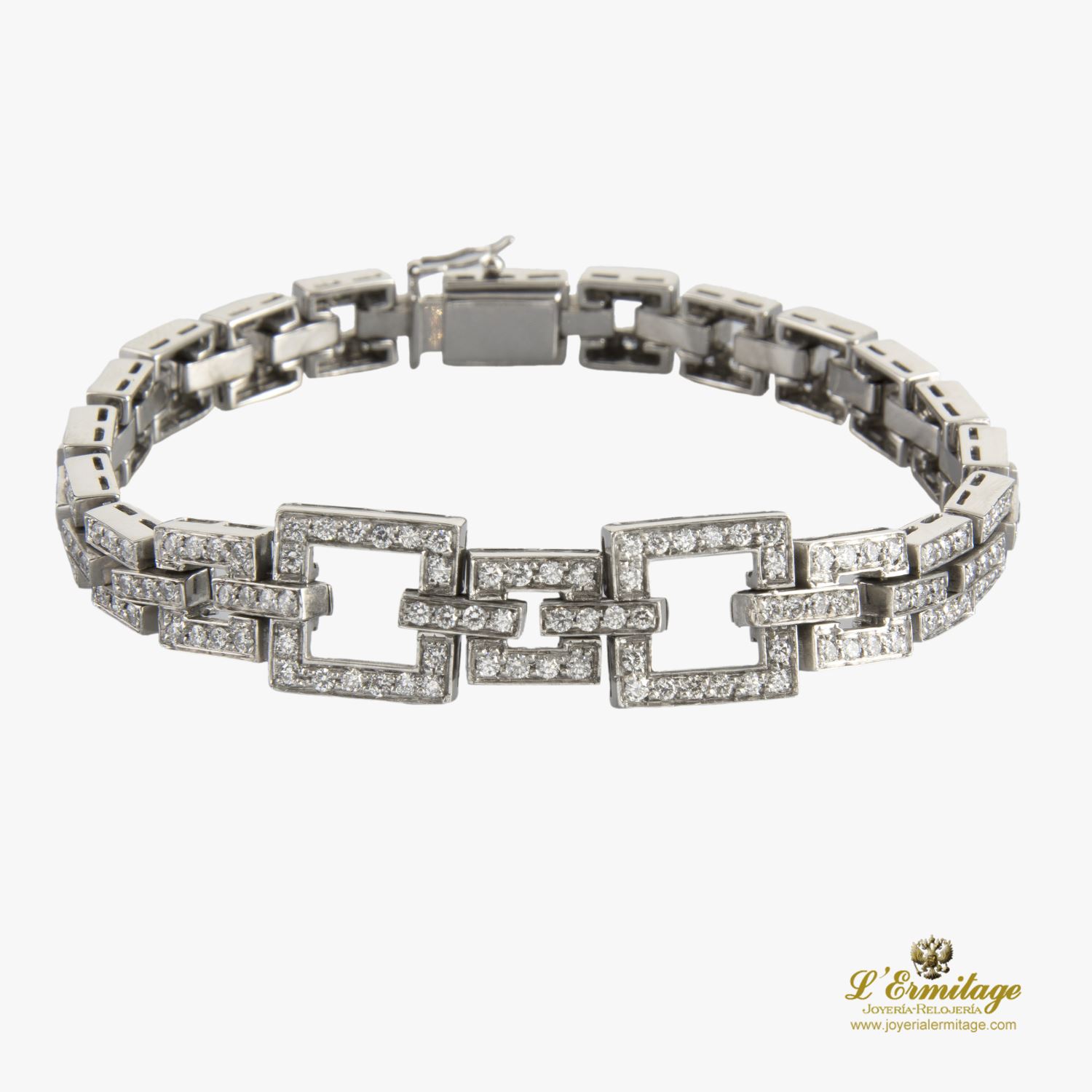 Pulsera art-deco en oro blanco y diamantes.