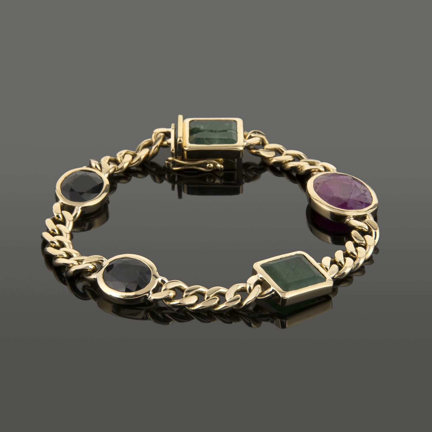 Pulsera oro amarillo rubí esmeraldas y zafiros
