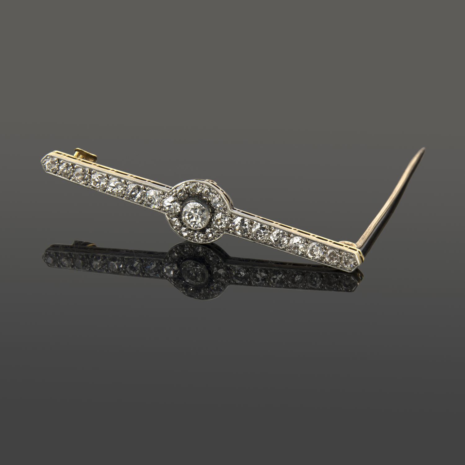 Broche-alfiler antiguo oro y diamantes talla antigua