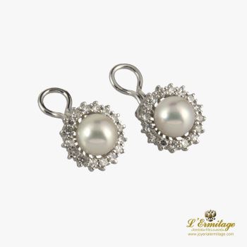 PENDIENTES<BR>PENDIENTES ORO BLANCO PERLA Y ORLA DE ... · ref.: (SAM)