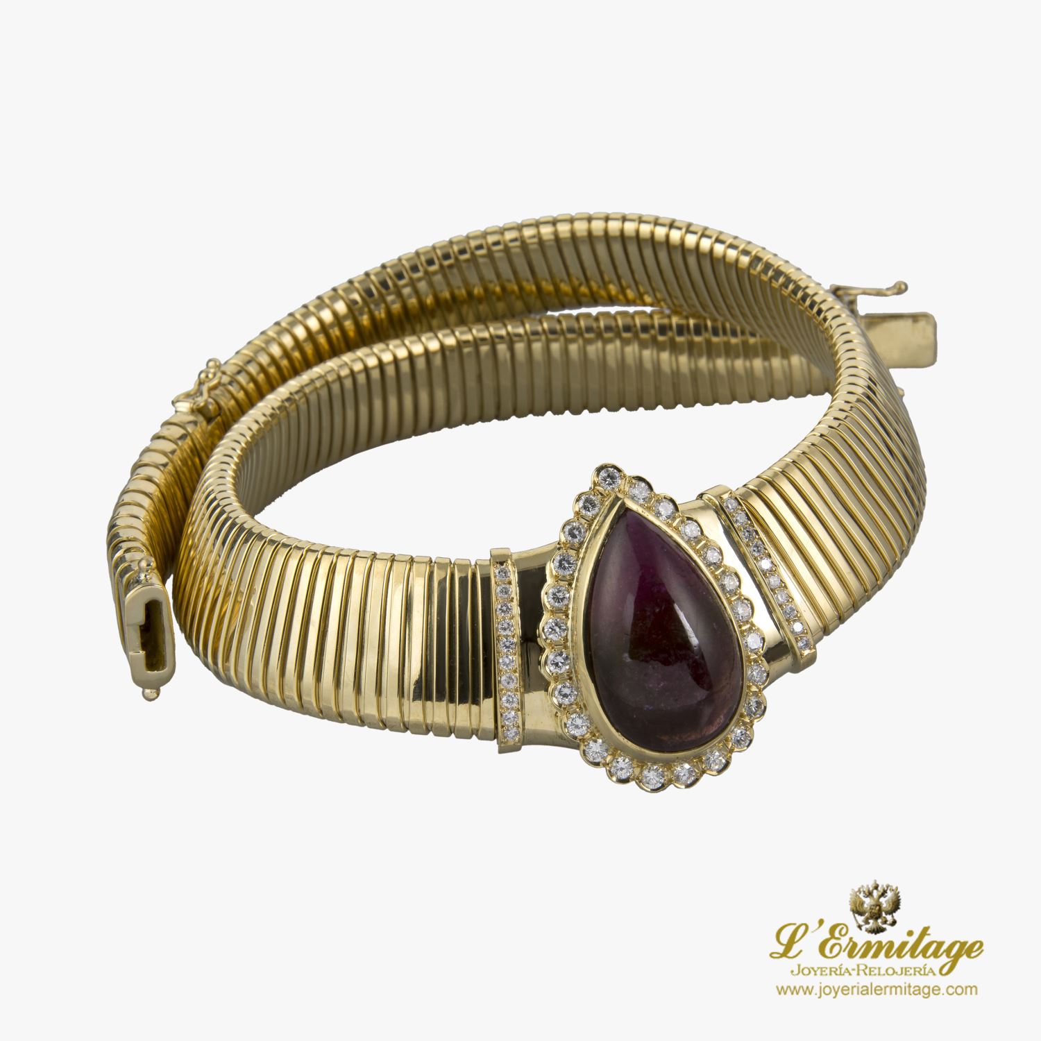 Gargantilla tubogas semirrígida oro amarillo y rubelita