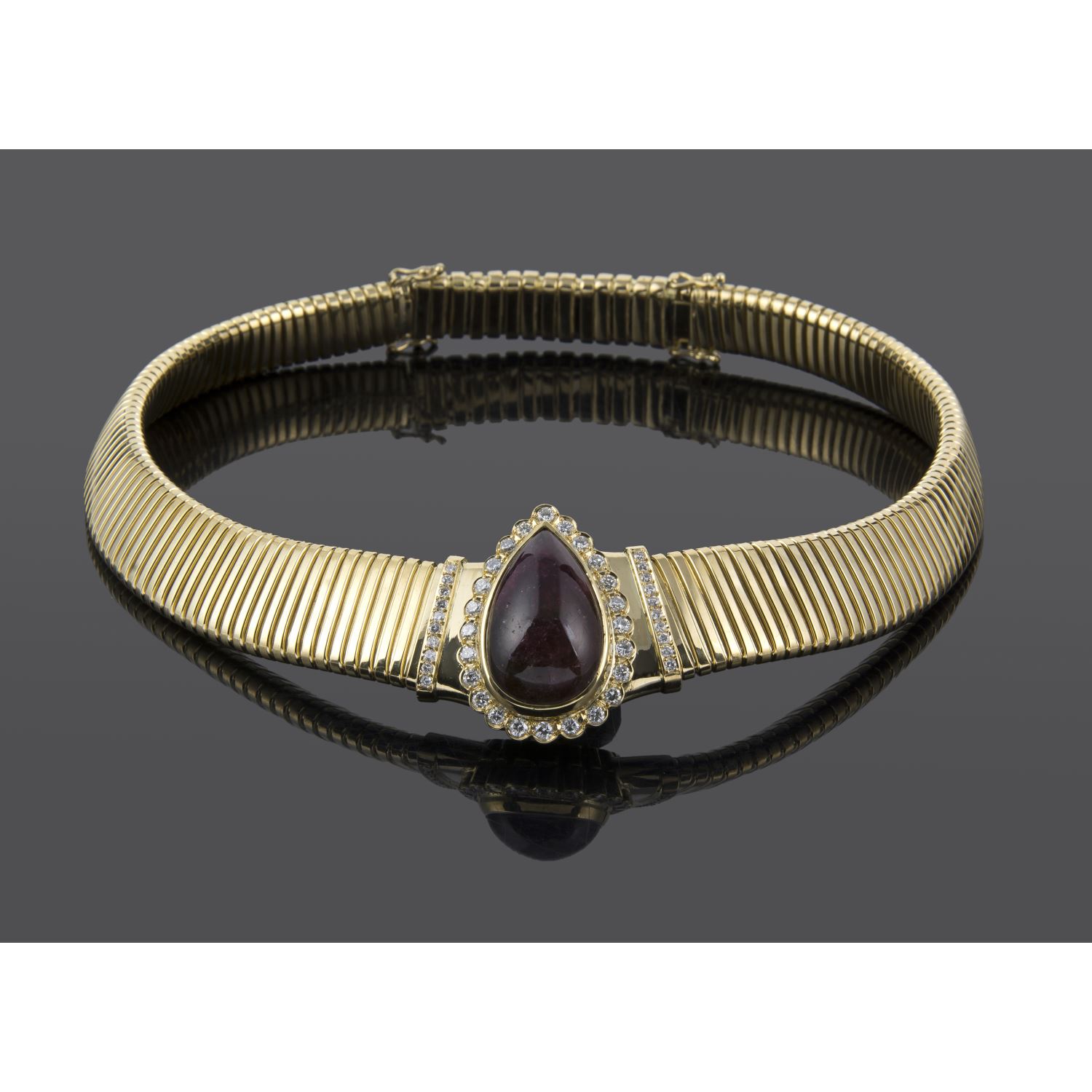 Gargantilla tubogas semirrígida oro amarillo y rubelita