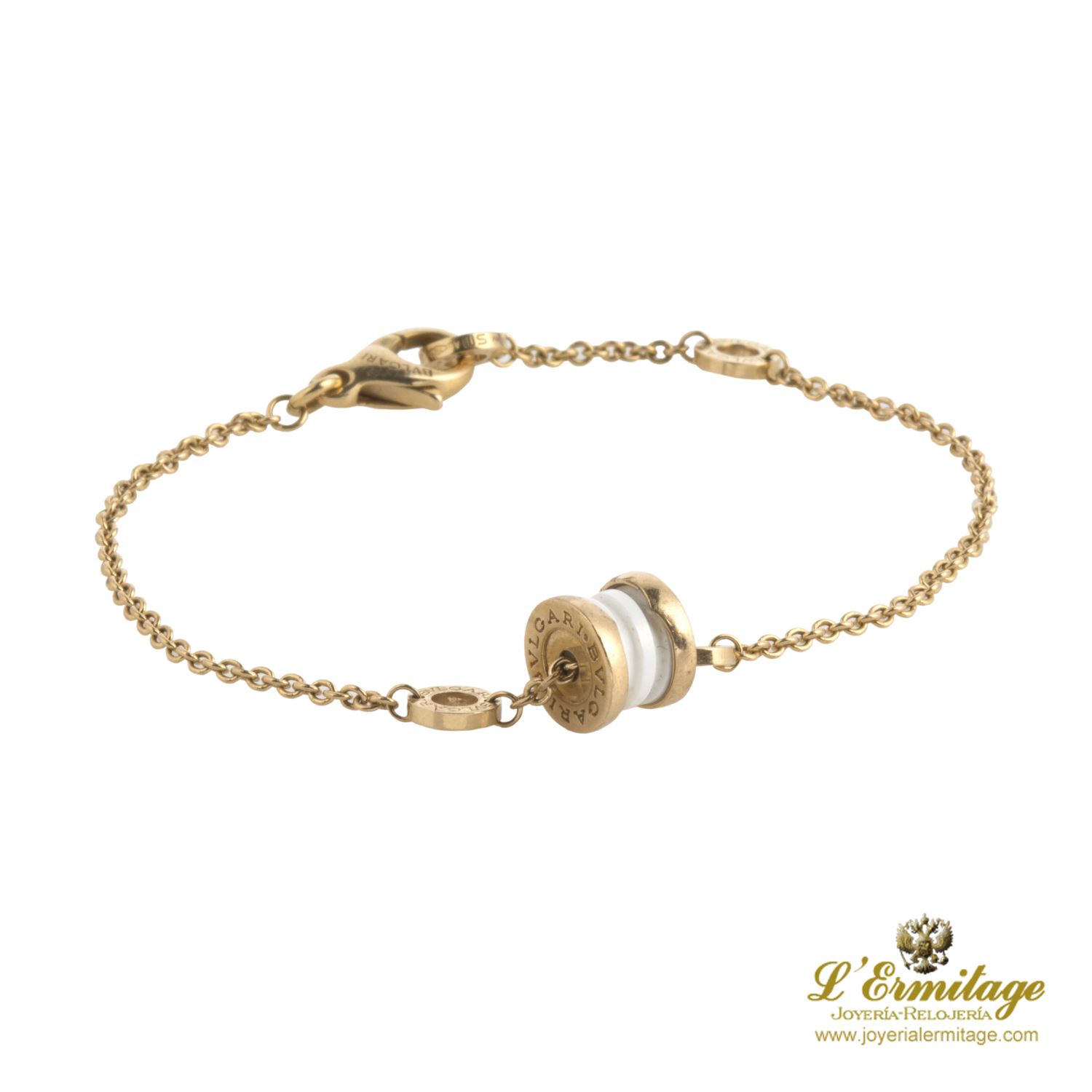 Pulsera b.Zero1 oro rosa y adorno cerámica blanca 