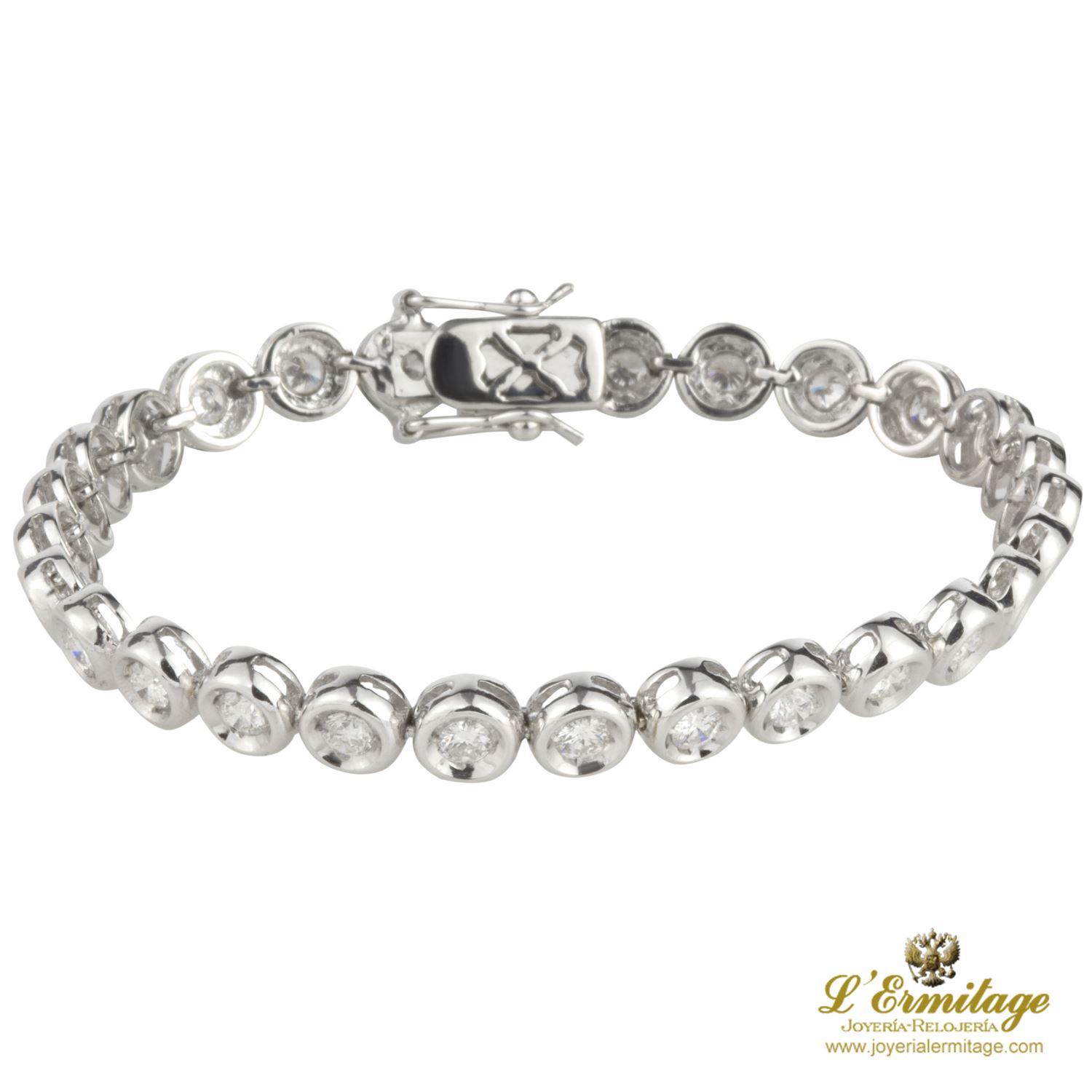Pulsera riviere oro blanco chatones.