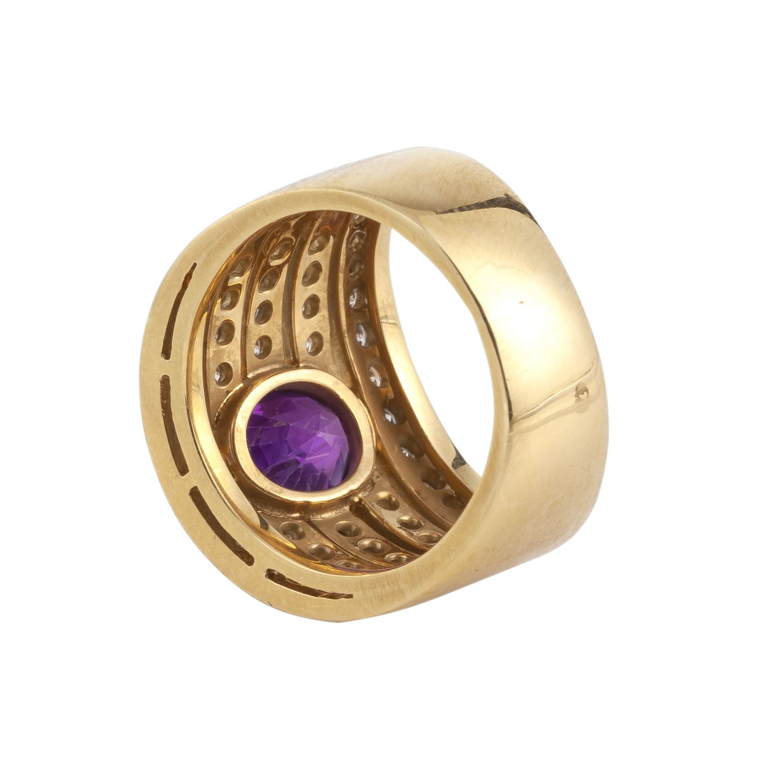 Sortija ancha oro amarillo rubí y diamantes. Talla nº: 12