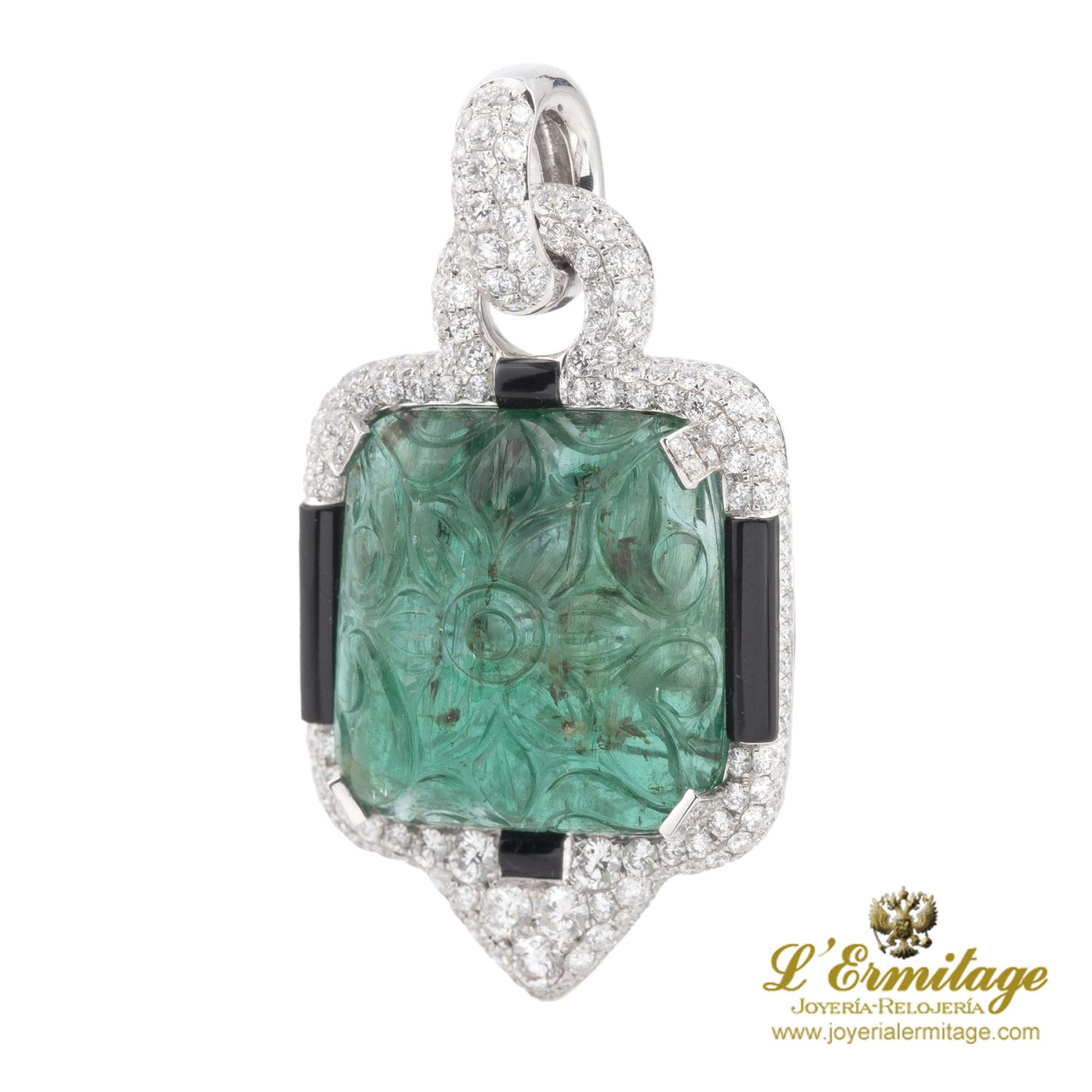 Colgante con esmeralda diamantes y ónice