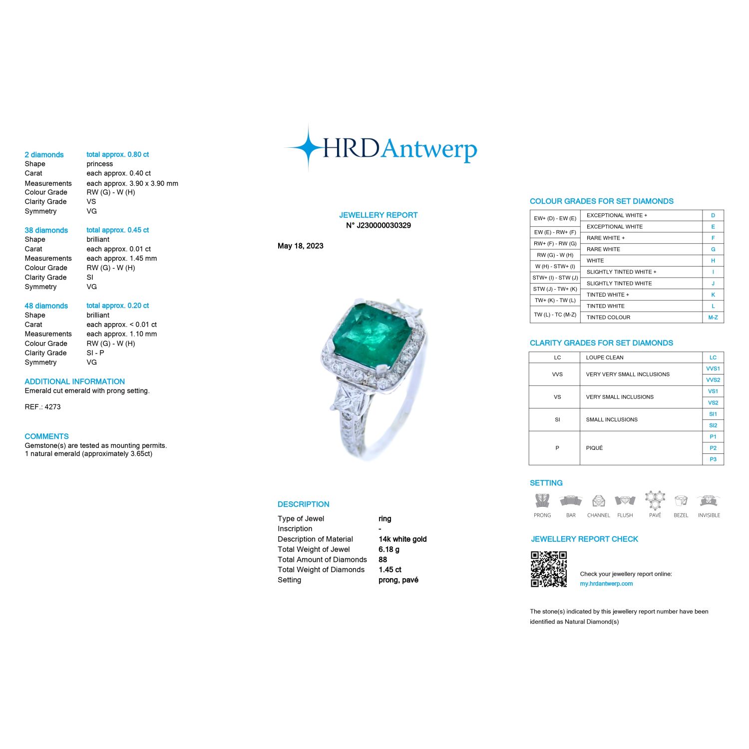 Sortija en oro blanco con esmeralda y diamantes naturales.