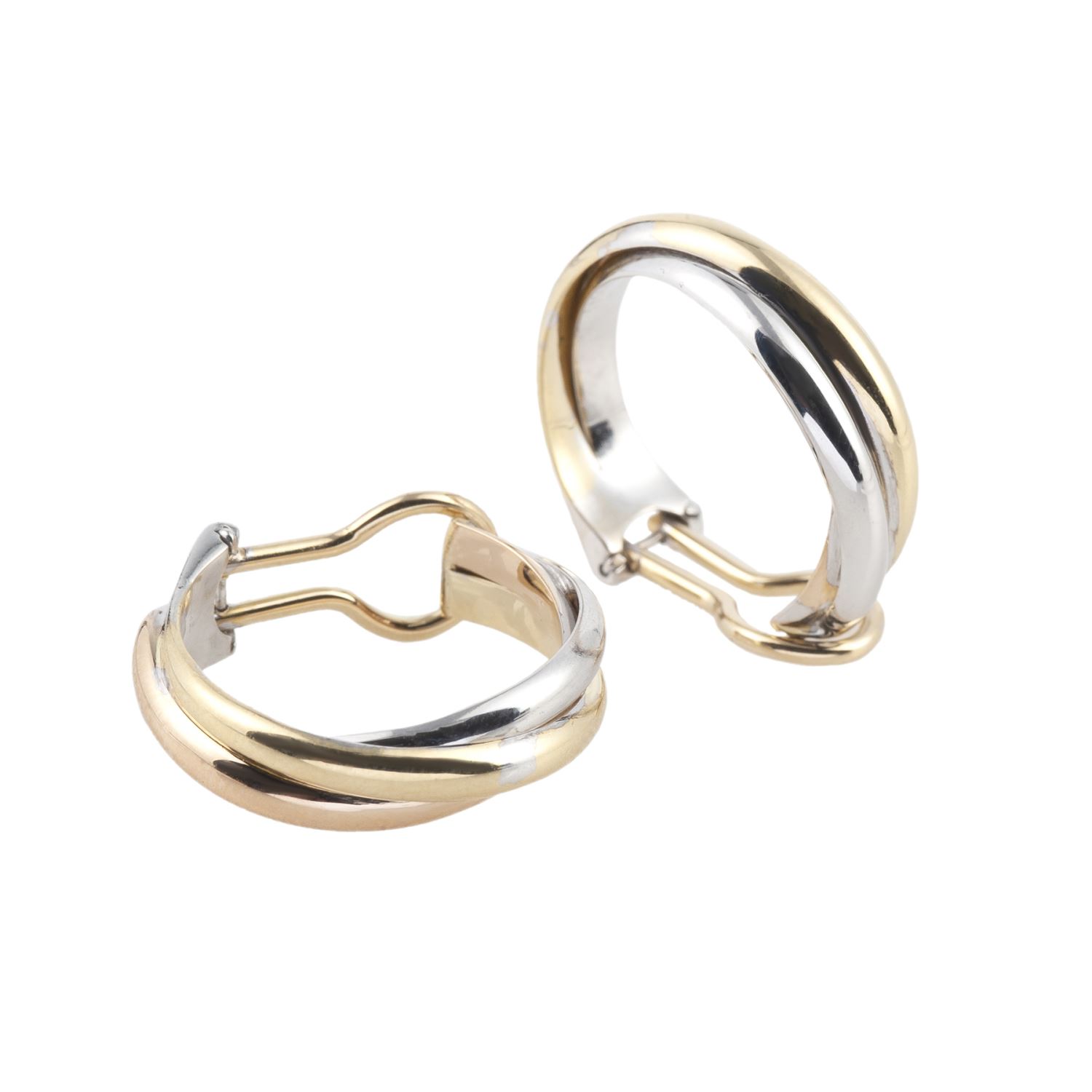 Pendientes trinity de cartier en tres oros.