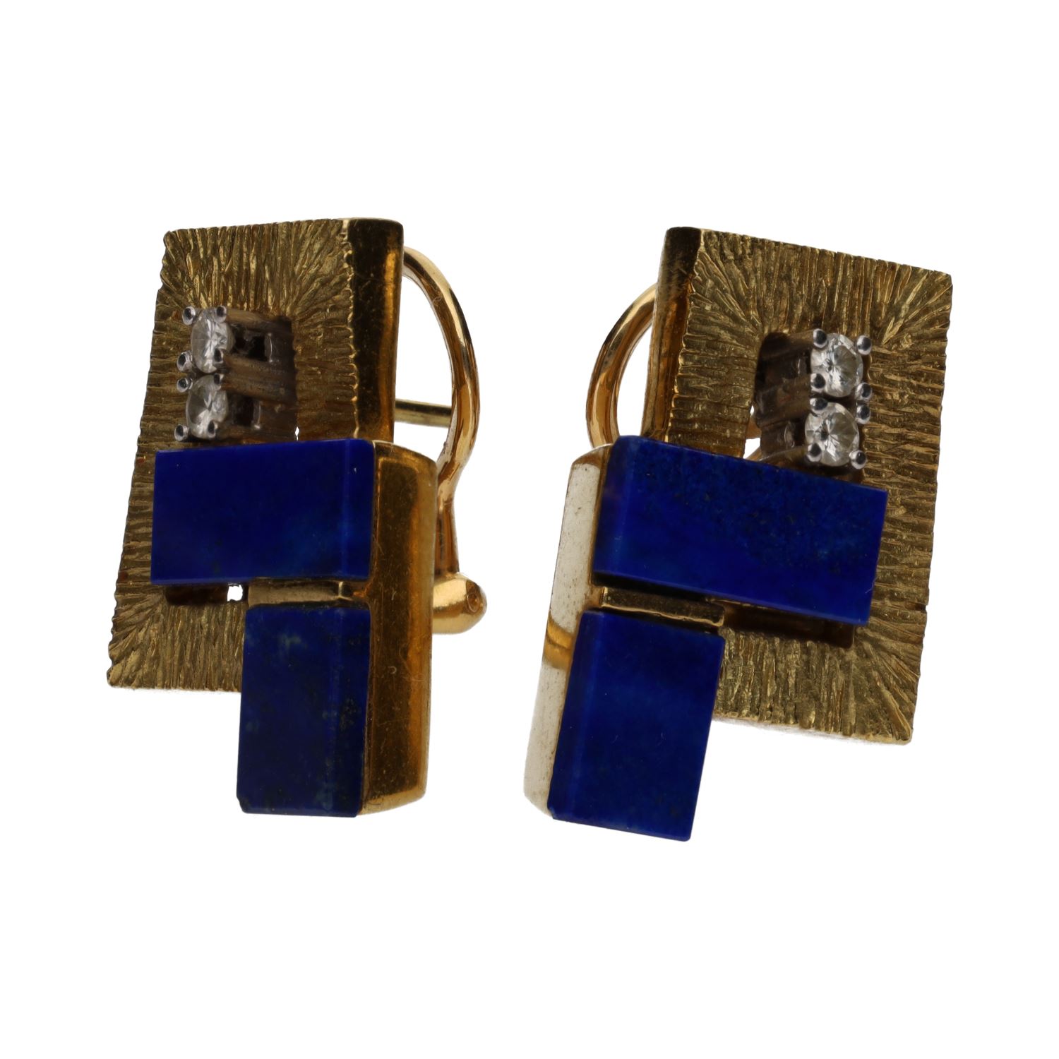 Pendientes en oro amarillo con lapislázuli y brillantes.