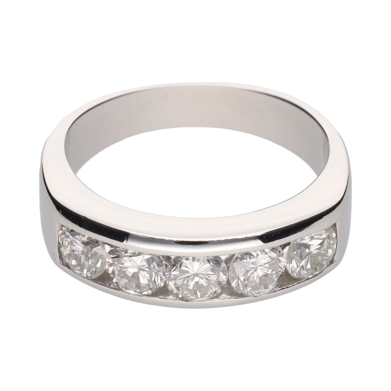 Sortija cinquillo en oro blanco con diamantes naturales.