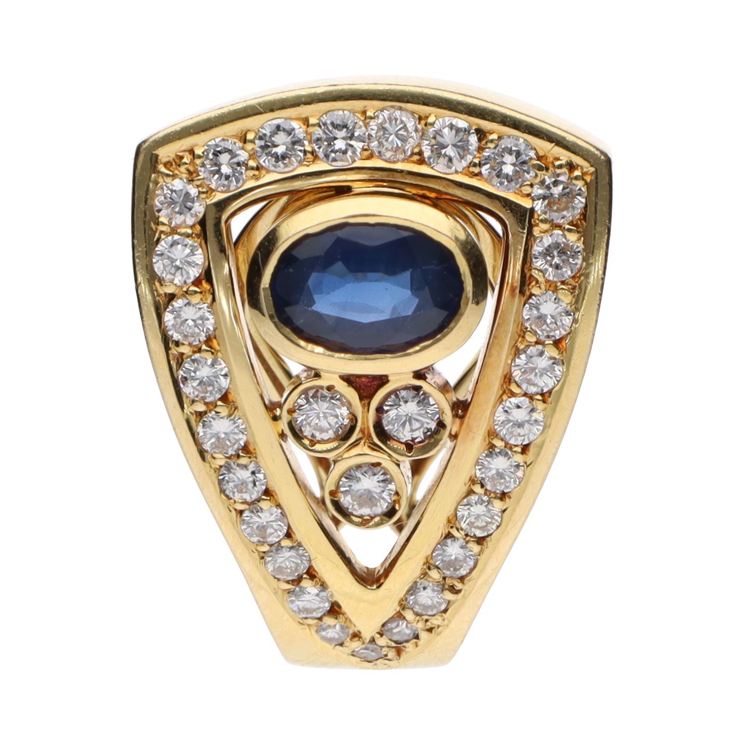 Pendientes en oro amarillo con zafiros y brillantes.