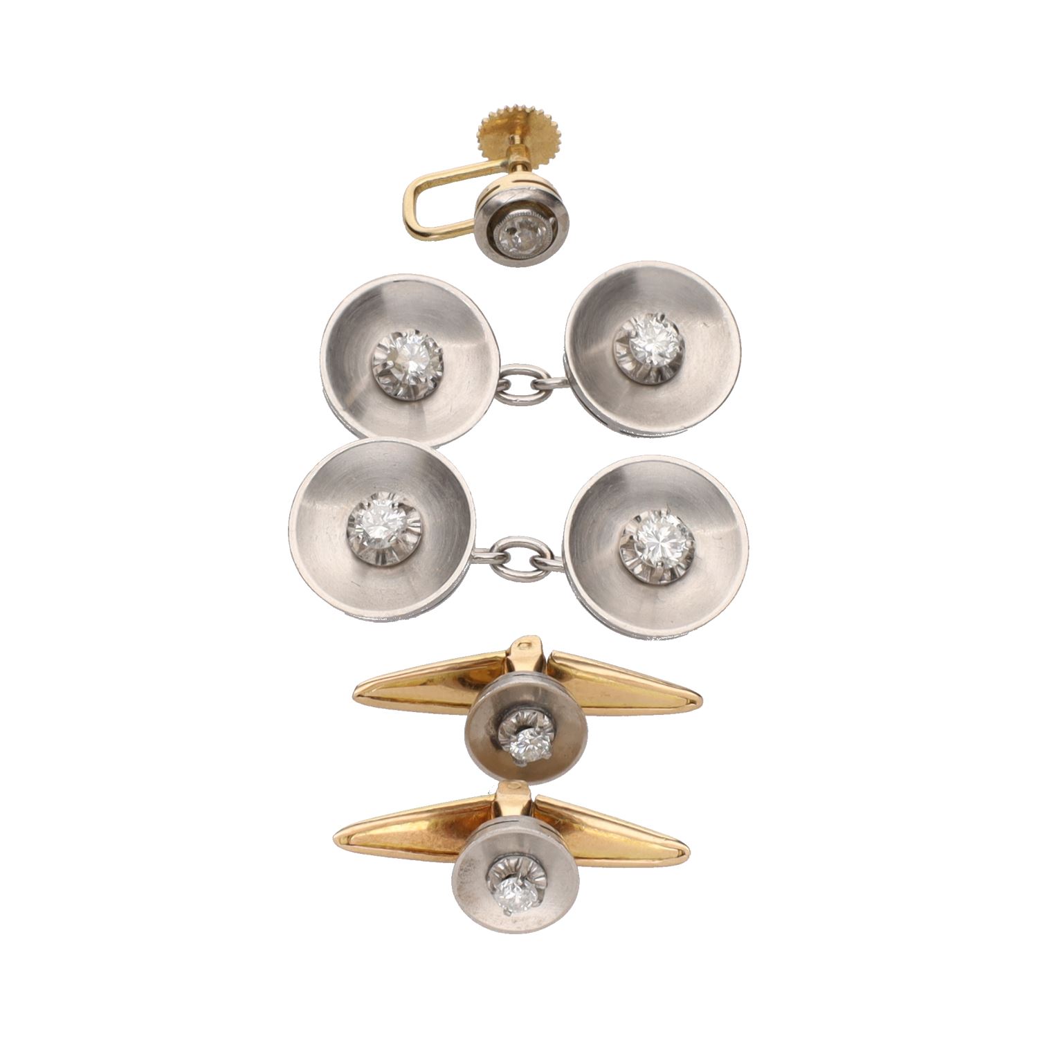 Botonadura en oro blanco y oro amarillo con diamantes.