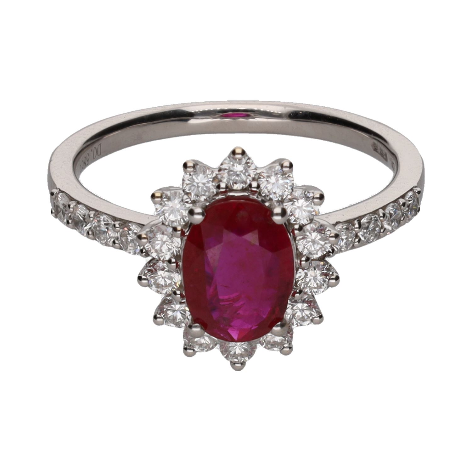 Sortija en oro blanco con rubí y brillantes.