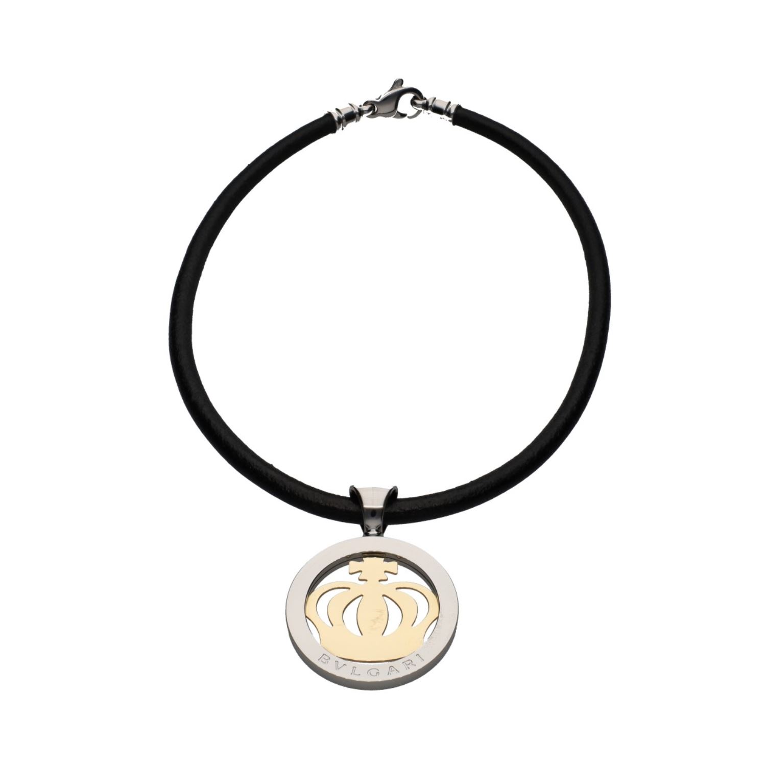 Collar bulgari bulgari en acero y oro colgante corona.