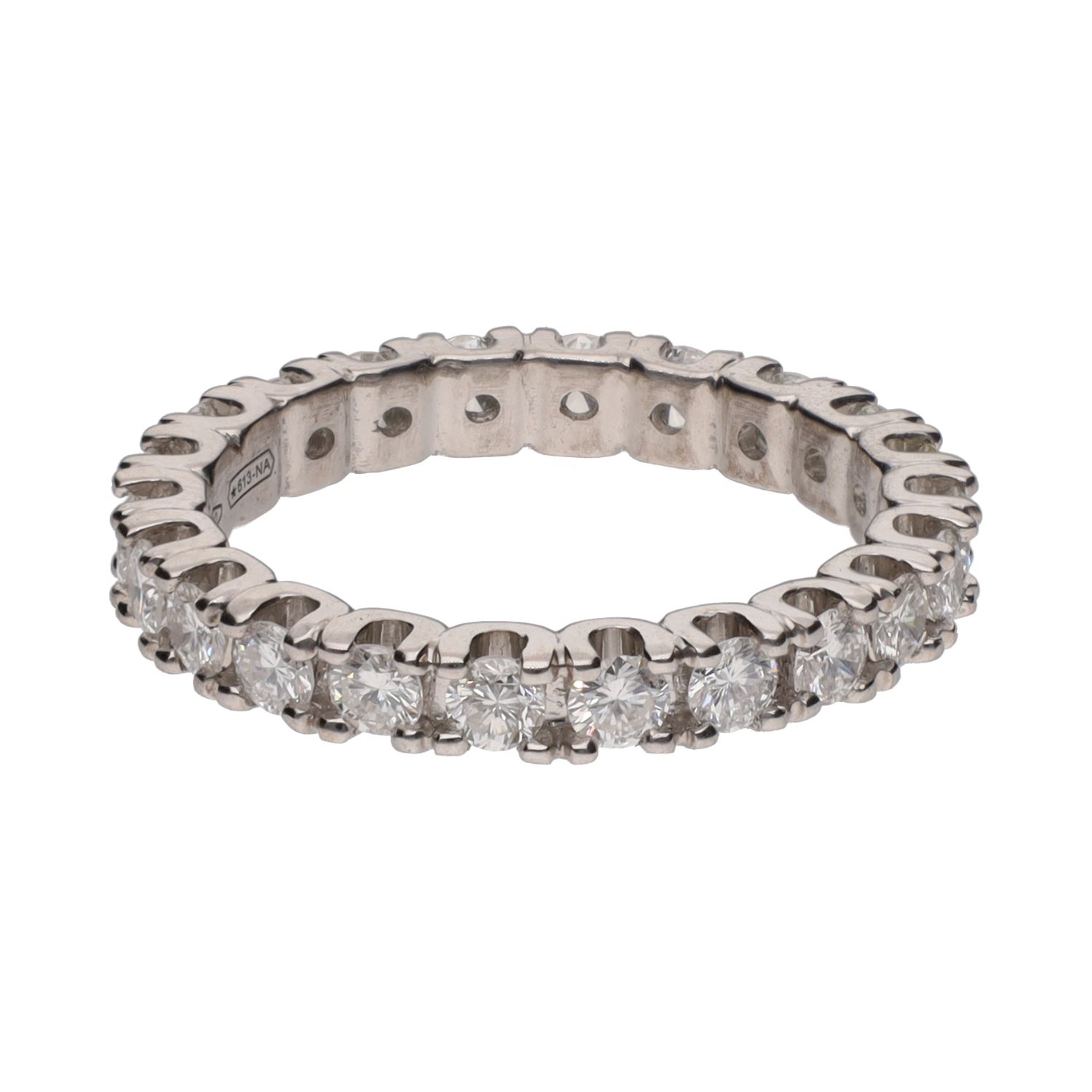 Alianza catalana en oro blanco con brillantes. Talla 14.